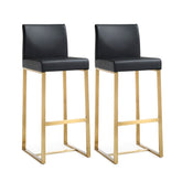 Denmark Black Performance Vegan Leather and Gold Steel Barstool - Set of 2 Model: TOV-K3673